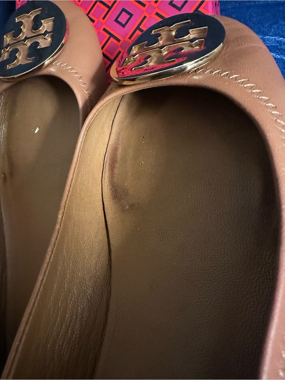 Tory Burch Chestnut / Praline Leather Ballet Flats with Gold Logo Medallion - Picture 8 of 14
